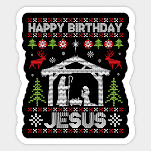 Ugly Sweater Reindeers Snow Noel Trees Happy Birthday Jesus Sticker